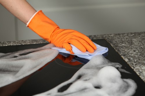 Professional commercial carpet cleaning in a busy office lobby